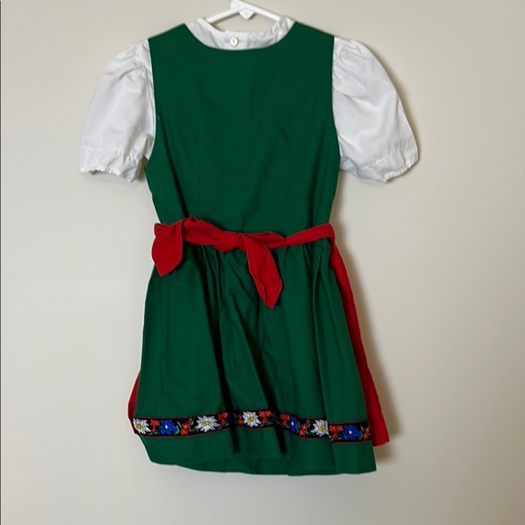 Green and Red Drindl with White Blouse & red apron approx size 4/5 - Picture 2 of 2